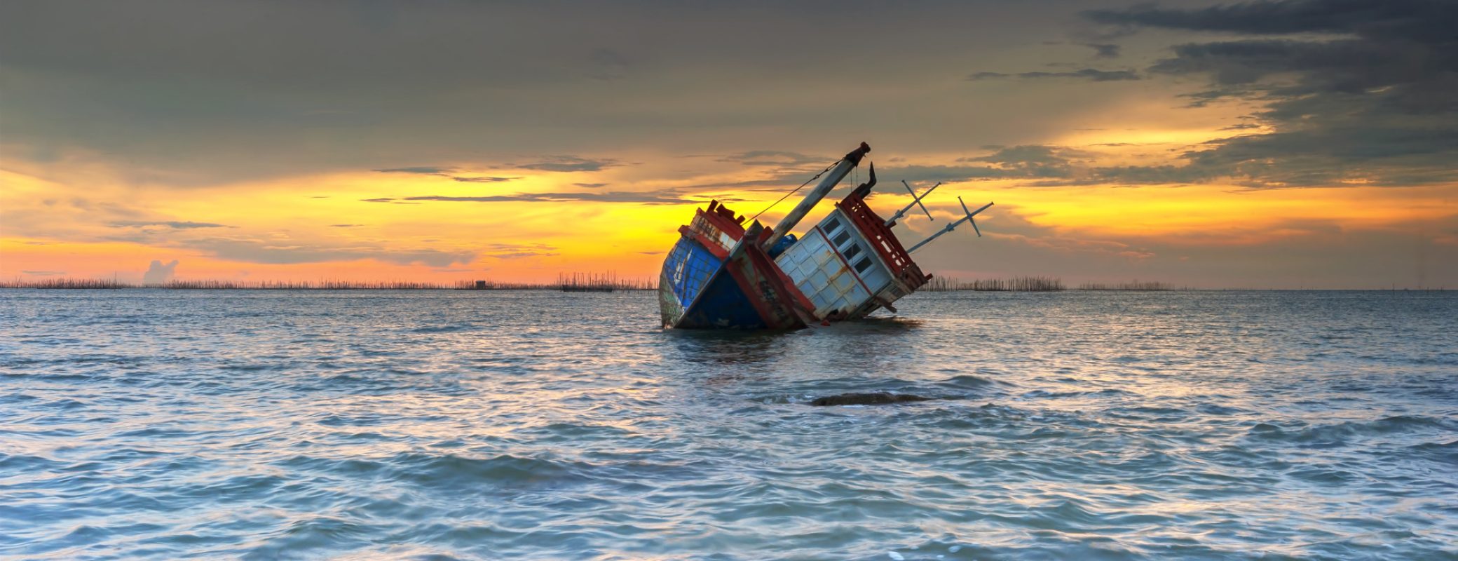 ship wrecked at sunset in Chonburi ,Thailand